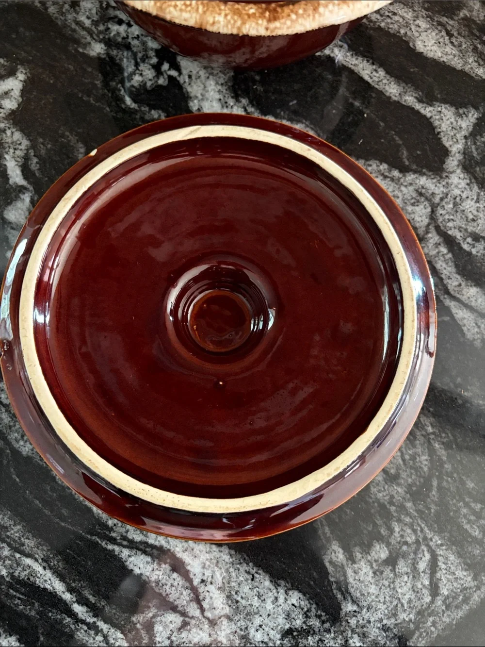 Vintage Hull Pottery Oven Proof Brown Ceramic Lidded Serving Bowl with Cream Rim